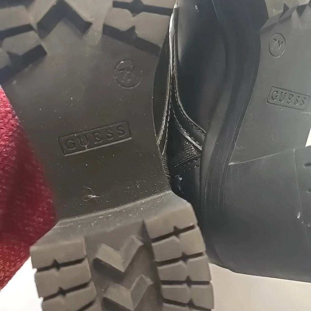 Guess Clarion‎ Pewter Fabric Lug Sole Block Heel Combat Boots Size 7M Y2K Grunge